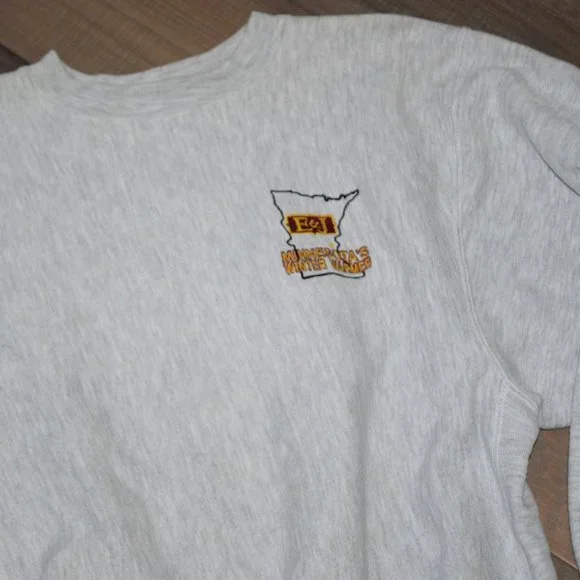 Vtg Flat Land REVERSE Weave Crew Neck Sweatshirt Minnesota Winter E&J Brandy